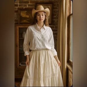 Vintage Red Mountain Outfitters Long White Blouse Top Womens Size  L